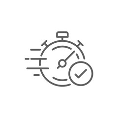 Quick approval icon. Simple outline style. Stopwatch, quick transfer, fast transaction, business concept. Thin line symbol. Vector illustration isolated on white background. Editable stroke.