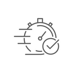 Quick approval icon. Simple outline style. Stopwatch, quick transfer, fast transaction, business concept. Thin line symbol. Vector illustration isolated on white background. Editable stroke.