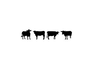 Set of Cow Silhouette in various poses isolated on white background