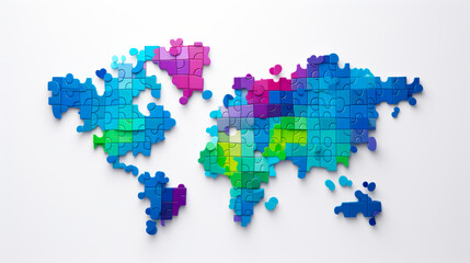 world map made of colourful puzzle pieces - obrazy, fototapety, plakaty