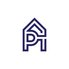letter pt home simple outline geometric logo vector - obrazy, fototapety, plakaty