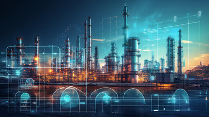 Integrated Petrochemical Infrastructure: Power Plant Refinery, Storage Facilities, and Demand Price Insights in Oil & Gas Production - obrazy, fototapety, plakaty