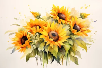 Rolgordijnen a watercolor of sunflowers © Ion