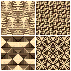 Set of geometric seamless patterns of beige colors, abstract backgrounds for prints, textiles. Vector