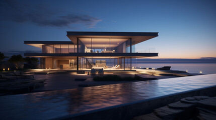 Fototapeta premium A luxury house on the shore of an ocean