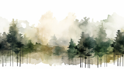 A watercolor illustration in clipart style with a forest - obrazy, fototapety, plakaty