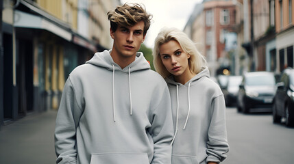woman and man wearing hoodies
