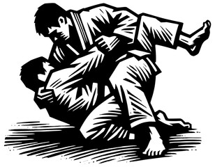Jiu-jitsu Fight Linocut