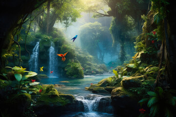 Serenity in the Jungle: Creek Amidst Vibrant Wilderness