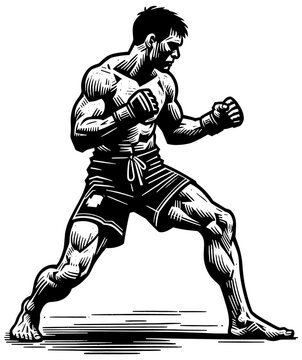 black and white fighter stance clip art preview