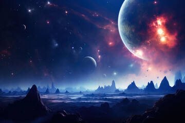 Fototapeta premium Stellar Vista: Celestial Bodies in the Cosmic Void