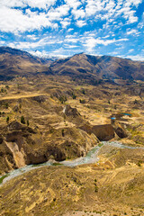 Colca Canyon, Peru,South America. Incas to build Farming terraces with Pond and Cliff.