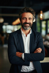 Fototapeta premium Portrait of mature, old, senior businessman with beard in modern office.