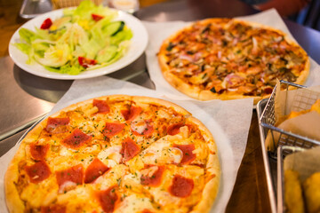Slice of pizza in the restaurant