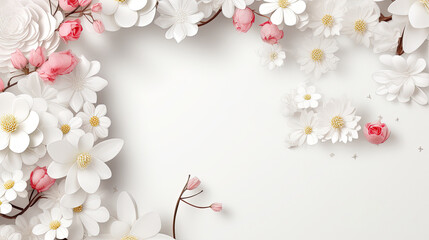 White floral background with free space in the center. Empty space for product placement or advertising text.