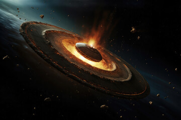 Interstellar Voyage: Satellite View of Spaceship Fleeing Black Hole