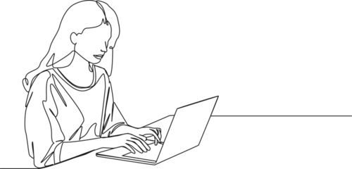 Photo sur Plexiglas Une ligne continuous single line drawing of woman with laptop computer, line art vector illustration
