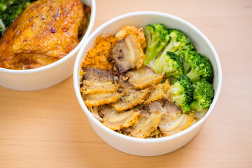 Grill slice of pork meat in the bowl