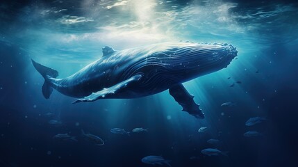 A majestic whale swimming gracefully in the vast expanse of the sea, embodying the beauty and...