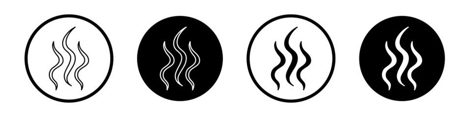 Smoke steam silhouette vector icon set. Heat steam aroma symbol. Scent vapor sign. Warm icon in black and white color. - obrazy, fototapety, plakaty