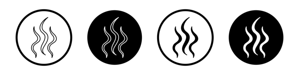 Poster Smoke steam silhouette vector icon set. Heat steam aroma symbol. Scent vapor sign. Warm icon in black and white color. © Digisha