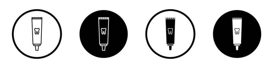 Toothpaste tube vector icon set. Ointment cream gel paste symbol in black and white color. - obrazy, fototapety, plakaty