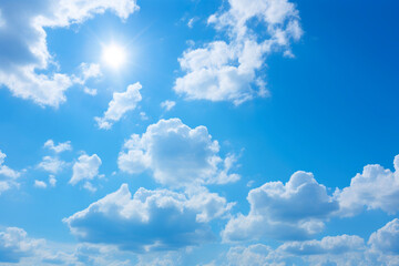 Naklejka na ściany i meble Cloud Chorus: Sunlit Sky Painting with Volumetric Elegance