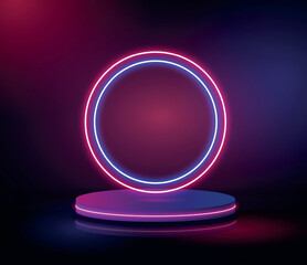 Vector realistic neon podium geometric stage background