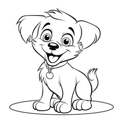 Coloring page outline of cartoon smiling cute little dog. Colorful vector illustration, coloring book for kids.