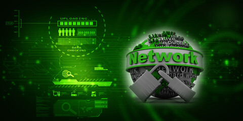 3d illustration global network protected lock