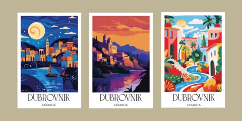 Foto op Canvas Set of posters with the image of the ancient city of Dubrovnik. © Vibrands Studio