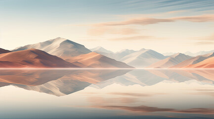 an image of mountains and a lake with reflection - obrazy, fototapety, plakaty