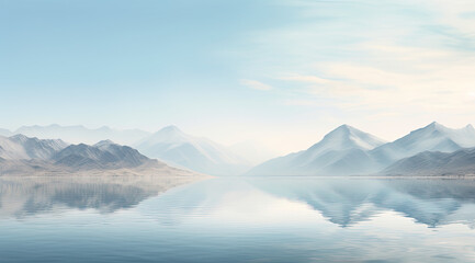 an image of mountains and a lake with reflection