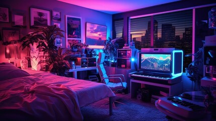 Shot of a Modern Music Record Studio Control Desk with Computer Screen show User Interface of DAW Software with Song Playing. 