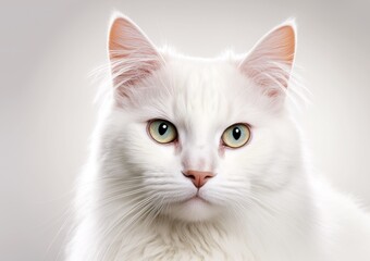 Obraz premium A portrait of a white cat on a white background. Created with Generative AI.