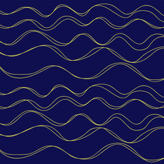 Vector abstract pattern in the form of golden wavy lines on a blue background