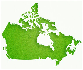 Map of Canada made with crumpled kraft paper. Handmade map with recycled material. Handmade map with recycled material. Green. Texture. Green. Green grass. Canada