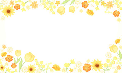 Yellow flower border set, Watercolor texure design for background decorative or wedding 