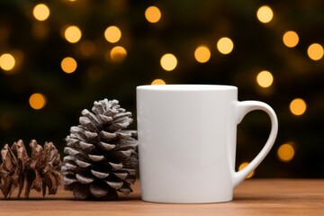 Autumn theme white coffee mug mockup  lights background with green 