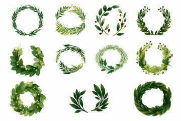 Leaf vine circle set isolates on a white background - obrazy, fototapety, plakaty