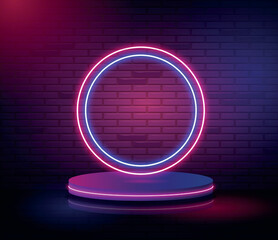Vector realistic neon podium geometric stage background