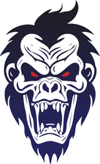 A zombie gorilla head, roaring. Vector illustration on white background