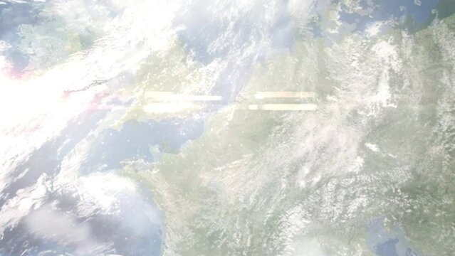 Zoom in from space and focus on Douai, France. 3D Animation. Background for travel intro. Elements of this image furnished by NASA	
