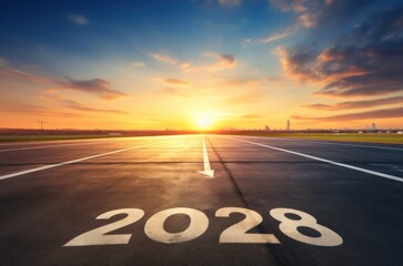 2028 Airport Runway at Sunset Generative AI