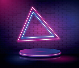 Vector realistic neon podium geometric stage background