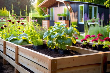 Plants in the garden receiving sunlight. Generative AI
