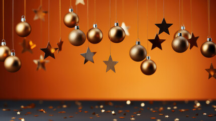 plain orange background mit golden stars, christmas theme. Generative AI