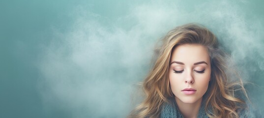 Young woman lost in mist depicting depression, addiction, loneliness, and mental health - obrazy, fototapety, plakaty