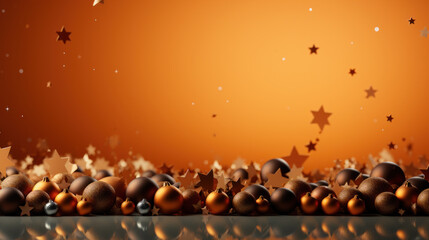 Fototapeta na wymiar plain orange background mit golden stars, christmas theme. Generative AI