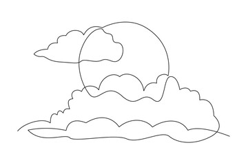 One continuous line drawing of Sky clouds white. Clouds concept. Doodle vector illustration in simple linear style.